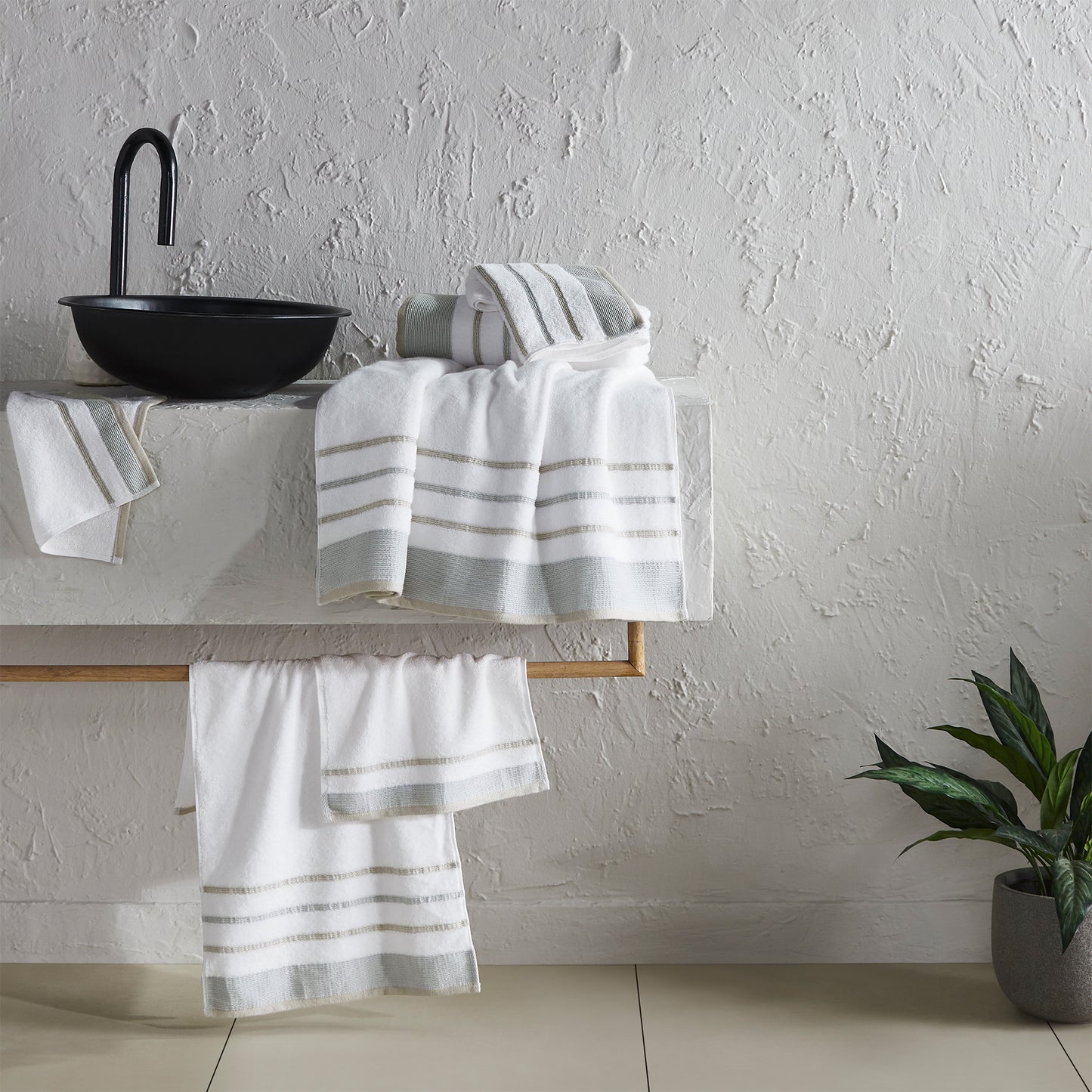 6-Piece Cotton Stripe Bath Towel Set - Noelle Collection