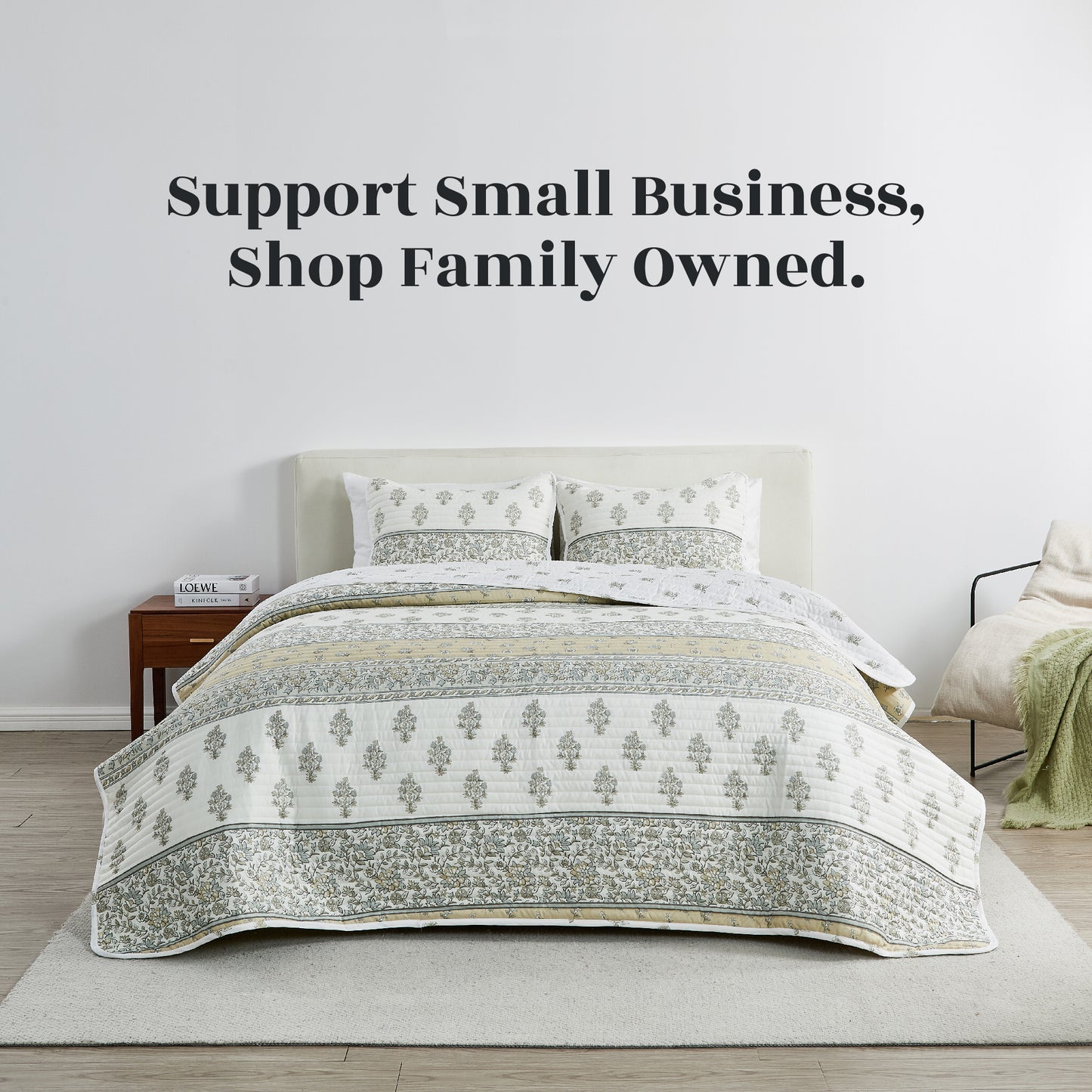 Floral Striped Microfiber Quilt Set - Hermine Collection