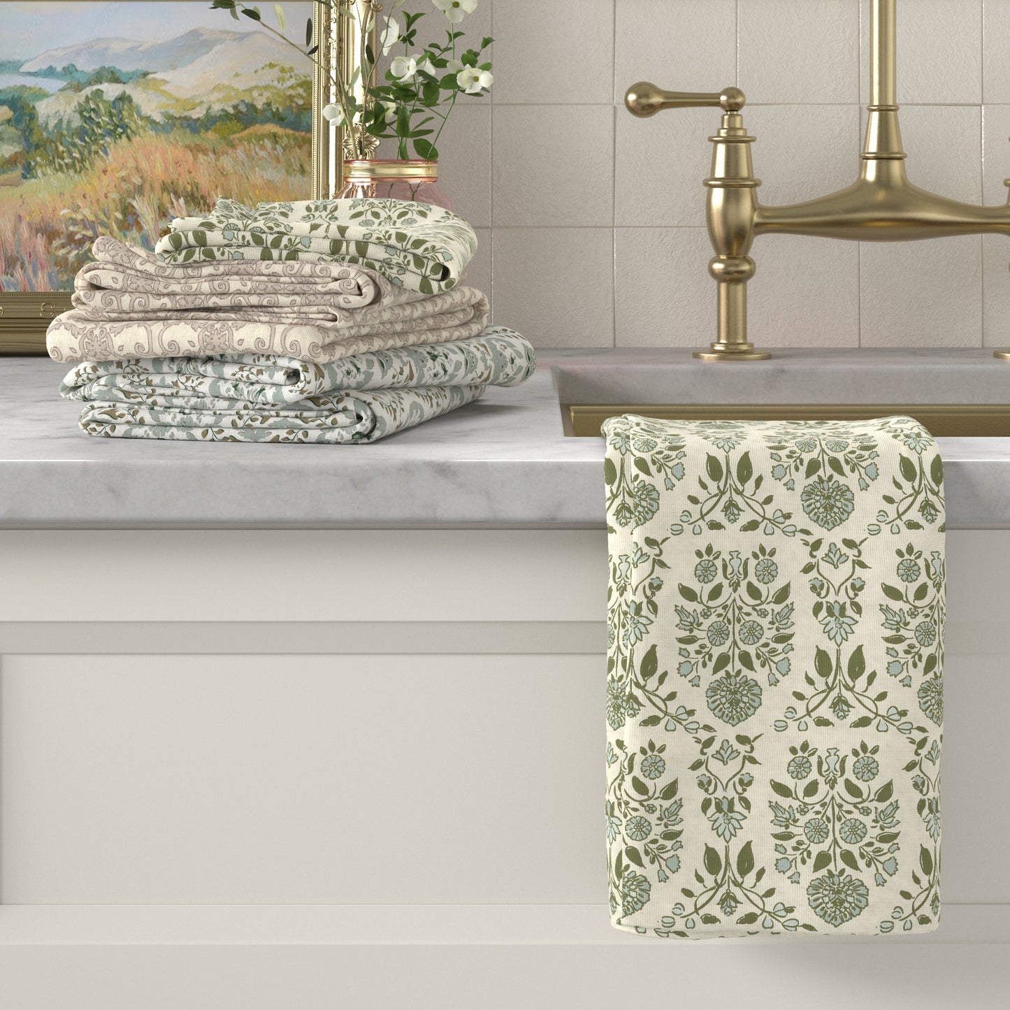 100% Cotton Floral Kitchen Dish Towel Set (Set of 6)