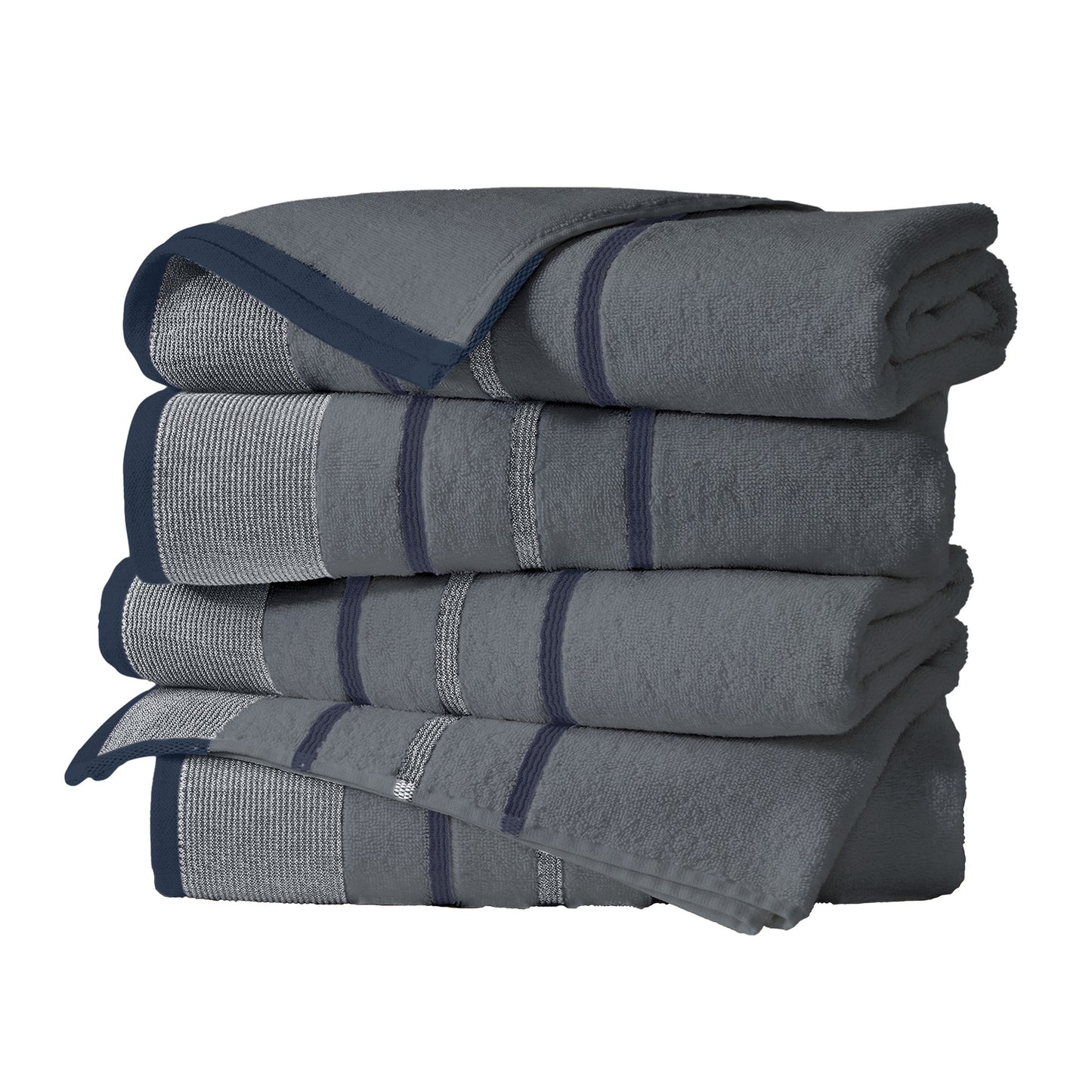 4 Pack Cotton Stripe Bath Towel Set - Noelle Collection
