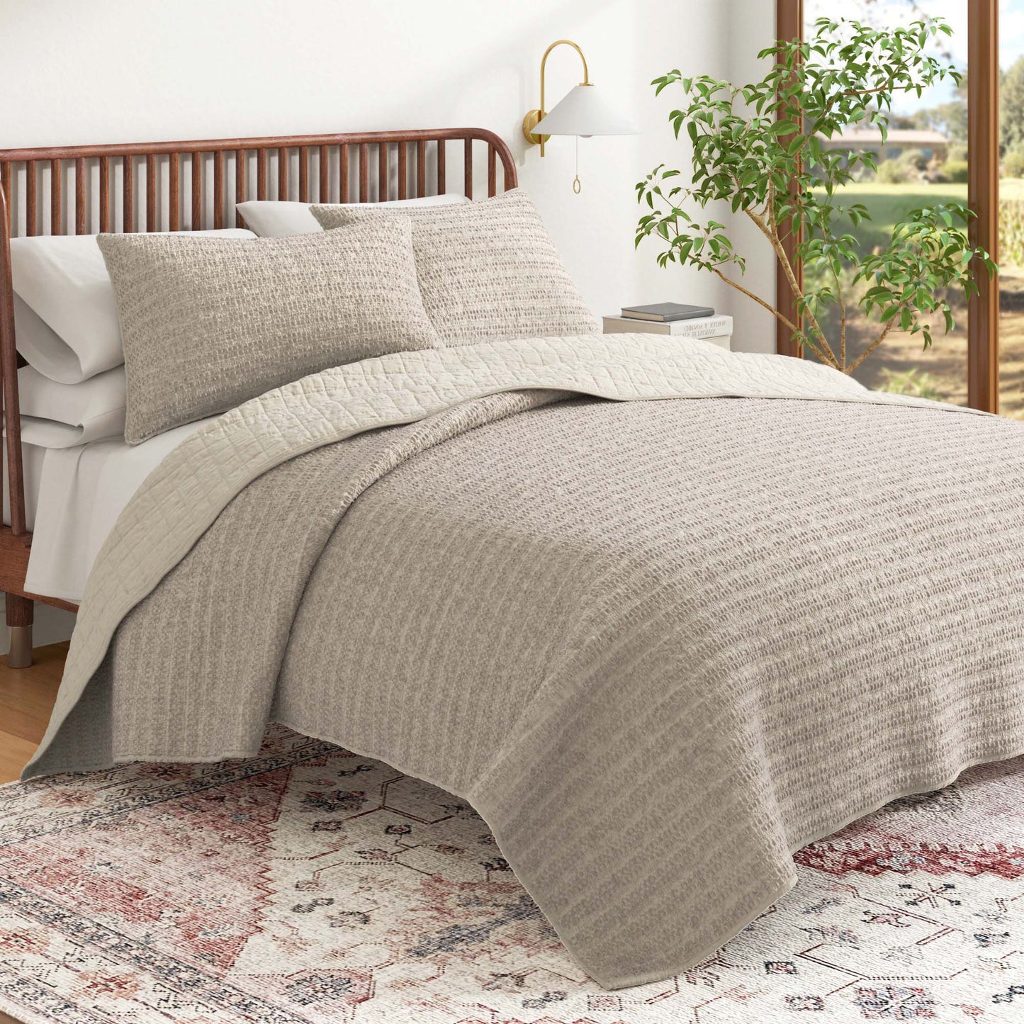 100% Cotton Honeycomb Waffle Garment Washed Quilt Set - Genevieve Collection