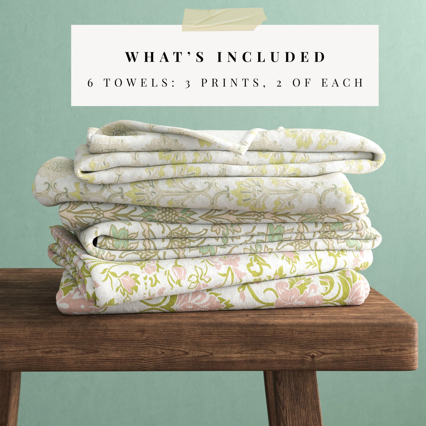 100% Cotton Floral Kitchen Dish Towel Set (Set of 6)