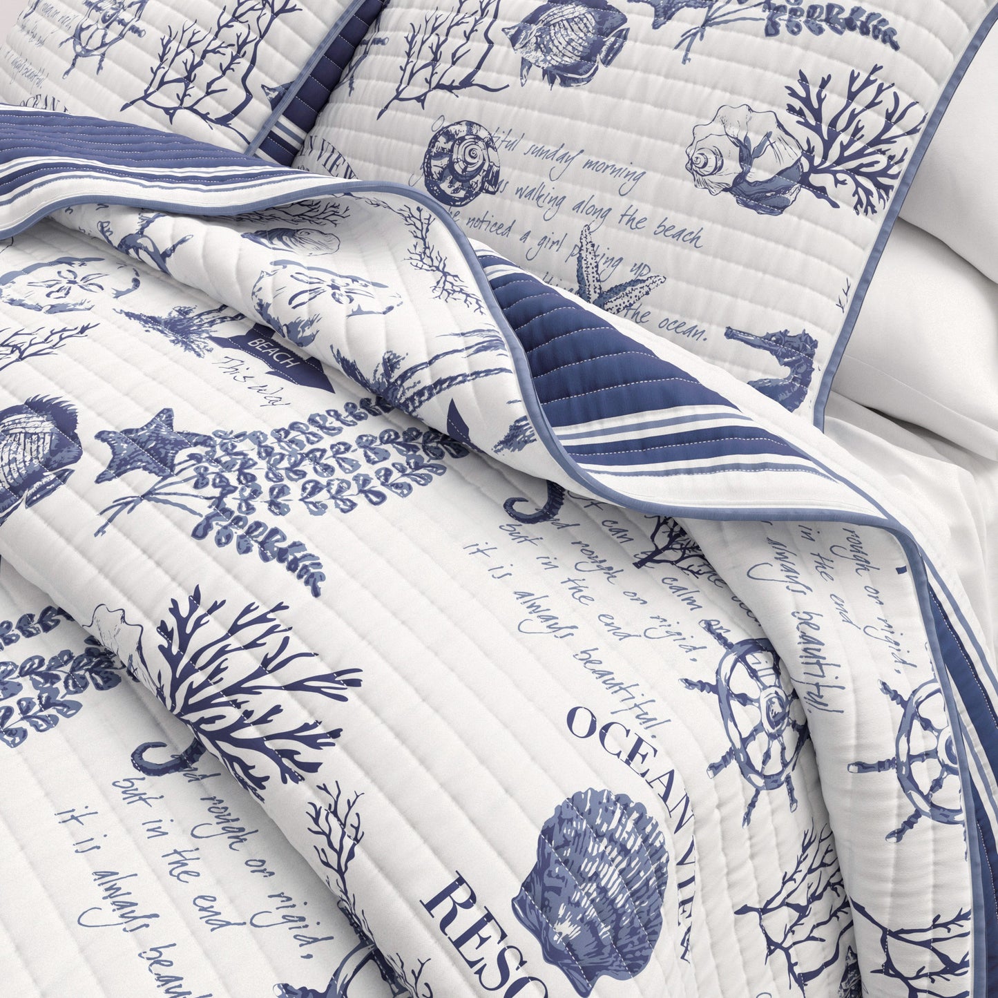 Coastal Printed Cotton Quilt Set - Calypso Collection