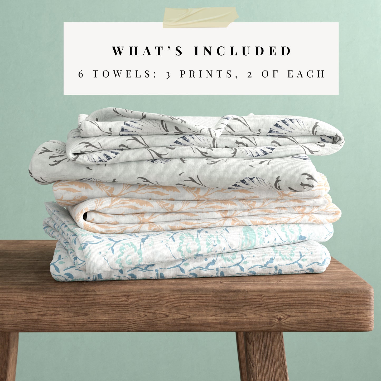 100% Cotton Coastal Kitchen Dish Towel Set (Set of 6)