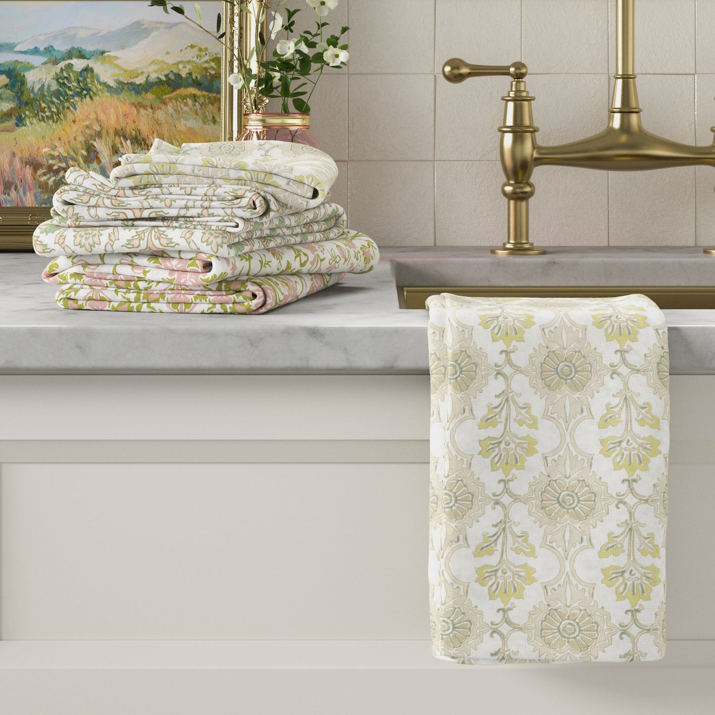 100% Cotton Floral Kitchen Dish Towel Set (Set of 6)