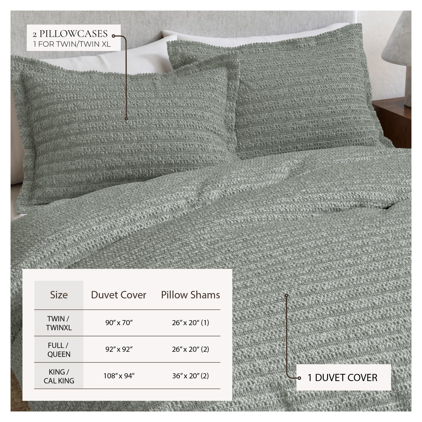 100% Cotton Honeycomb Waffle Textured Duvet Cover with Pillow Shams