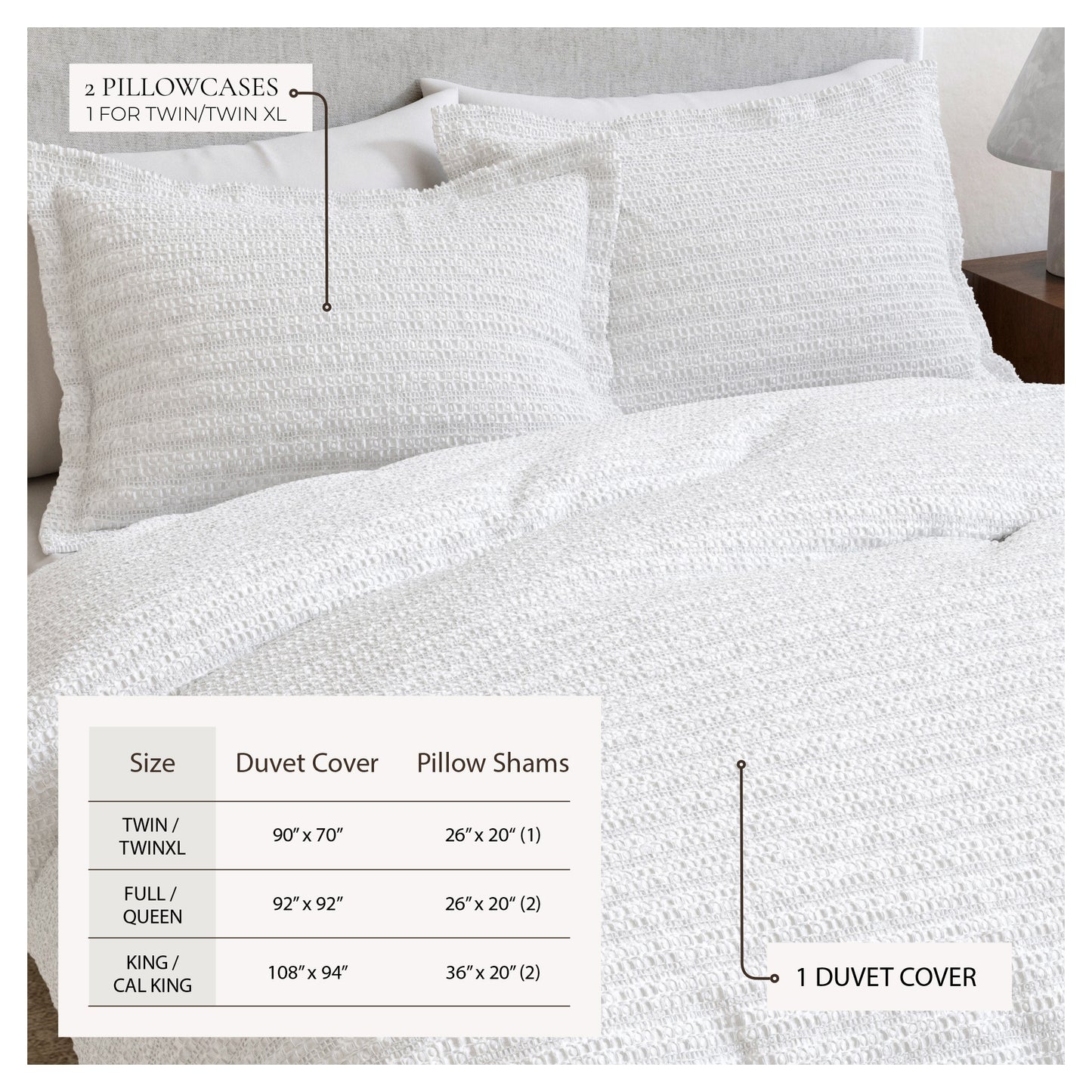100% Cotton Honeycomb Waffle Textured Duvet Cover with Pillow Shams