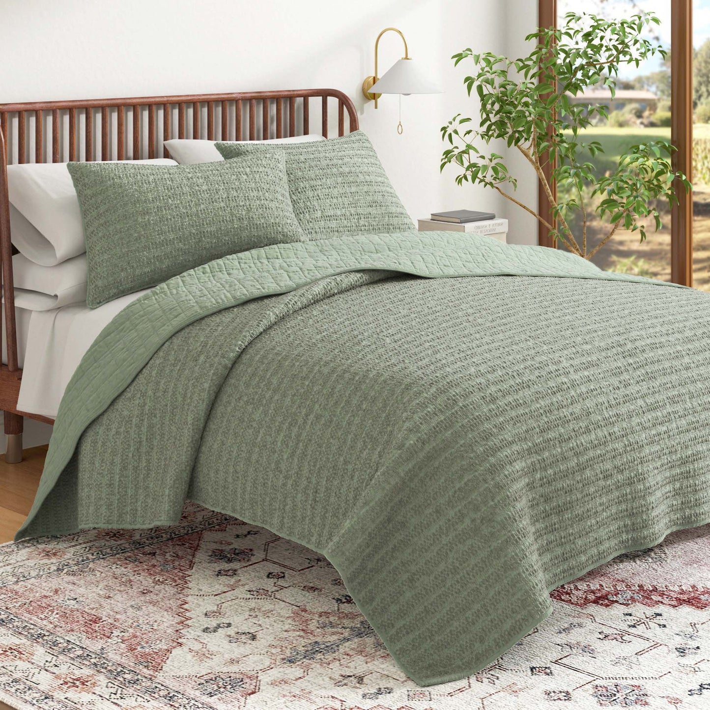 100% Cotton Honeycomb Waffle Garment Washed Quilt Set - Genevieve Collection