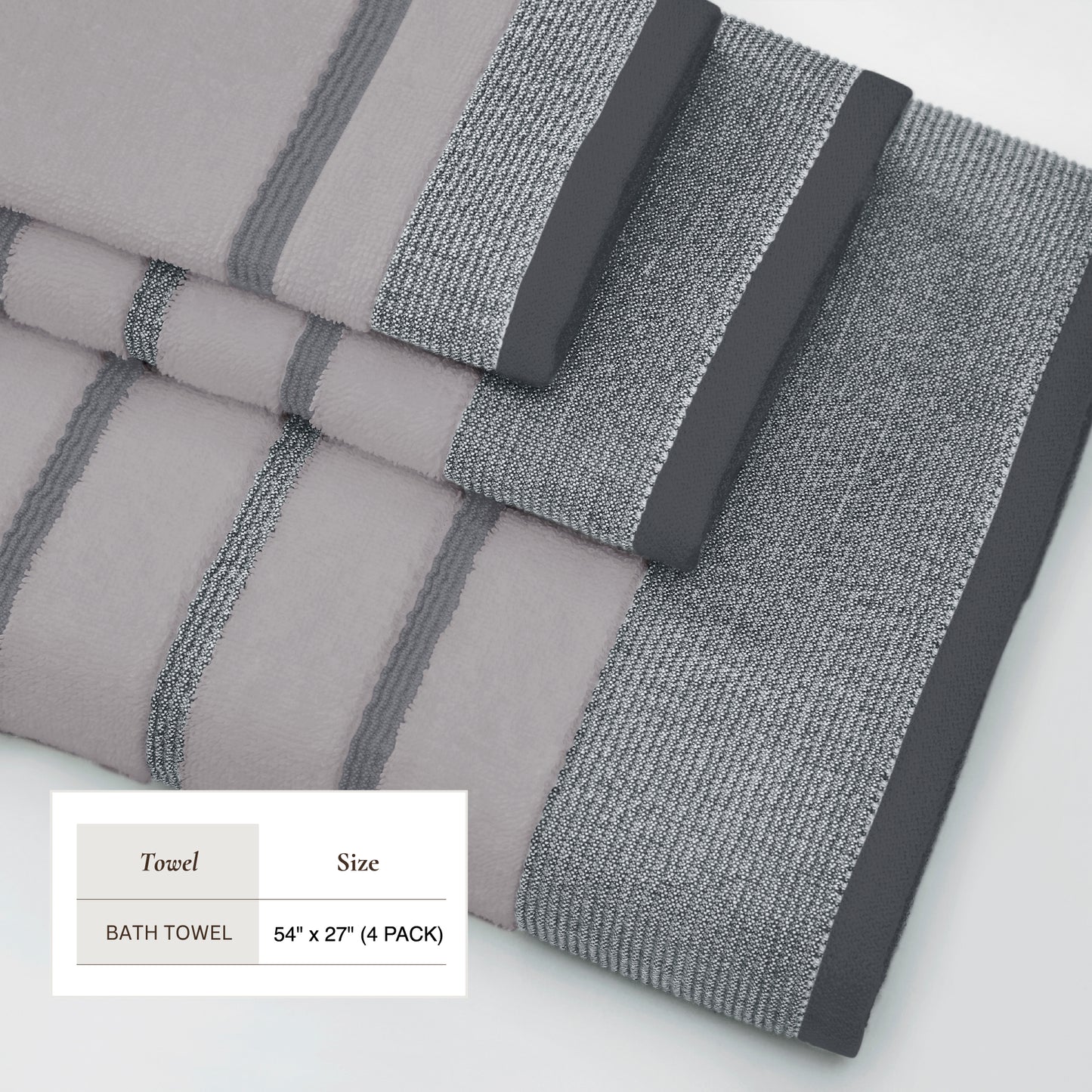 4 Pack Cotton Stripe Bath Towel Set - Noelle Collection