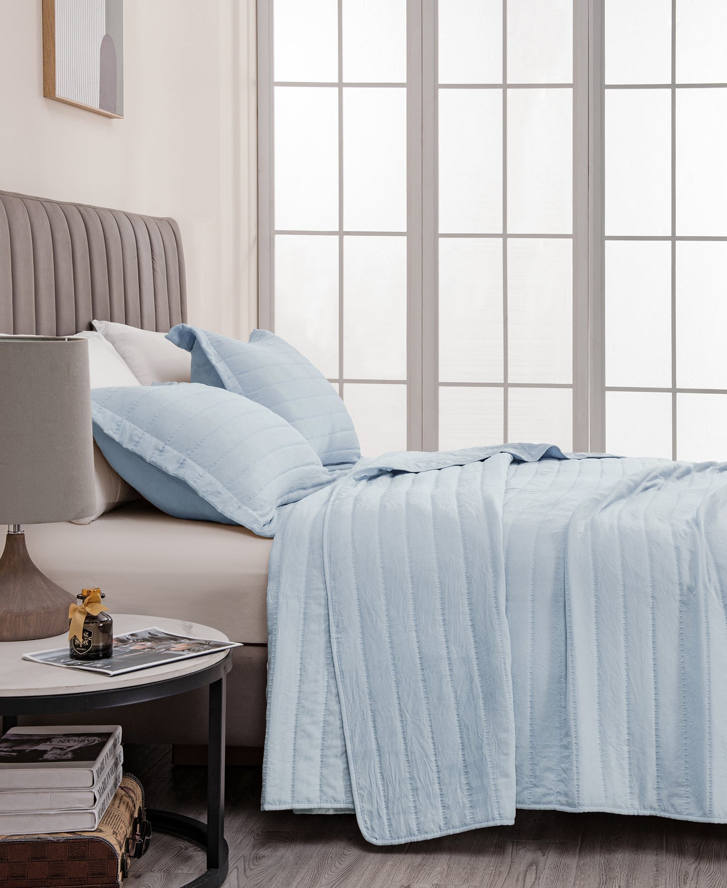 3-Piece Solid Striped Quilt - Virginia Collection