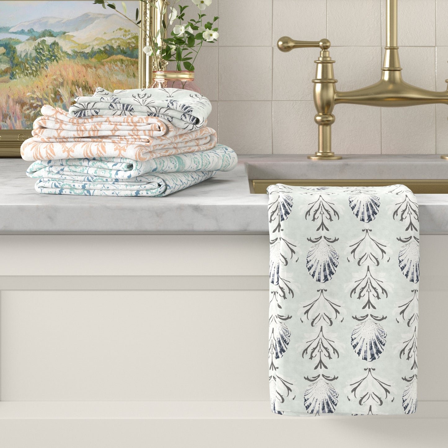 100% Cotton Coastal Kitchen Dish Towel Set (Set of 6)