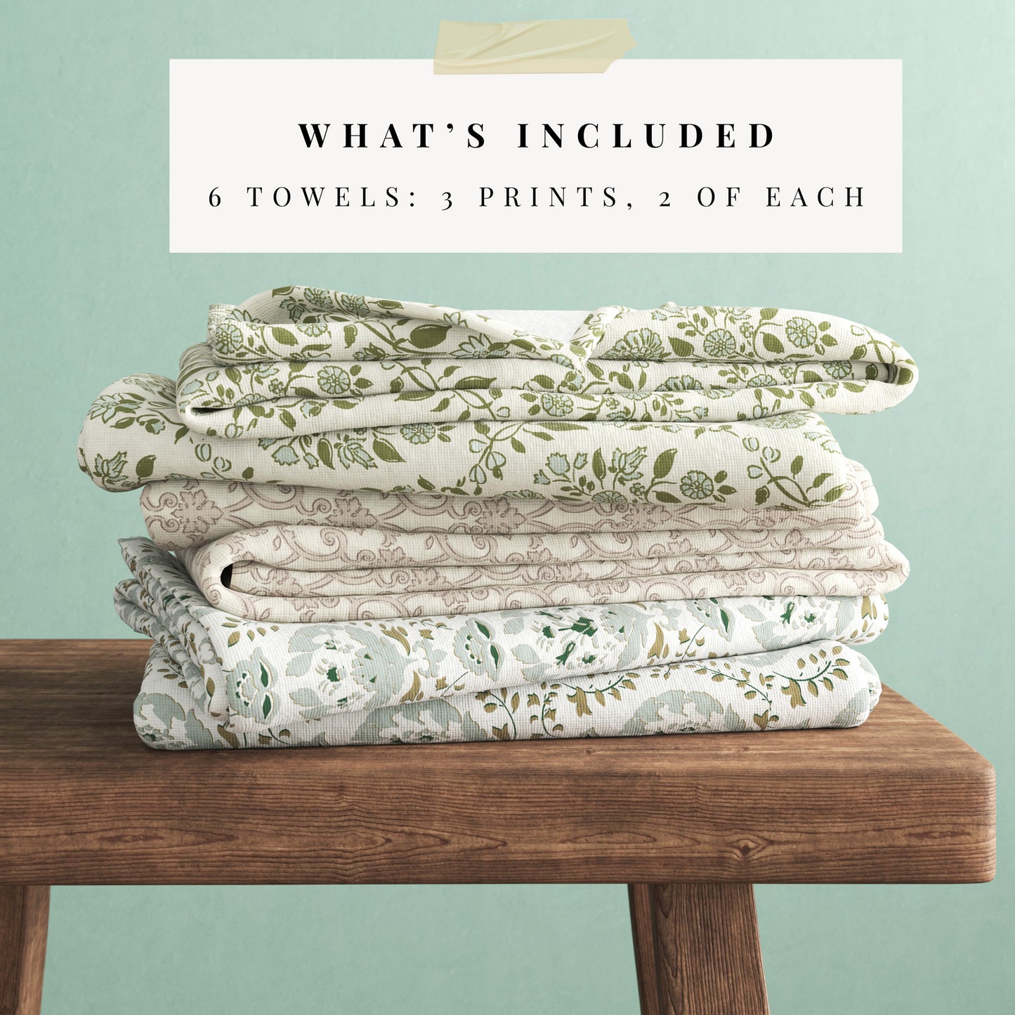 100% Cotton Floral Kitchen Dish Towel Set (Set of 6)