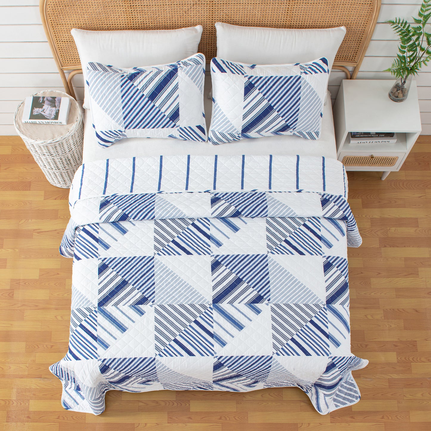 3-Piece Navy Stripe Quilt - Midnight Bay Collection