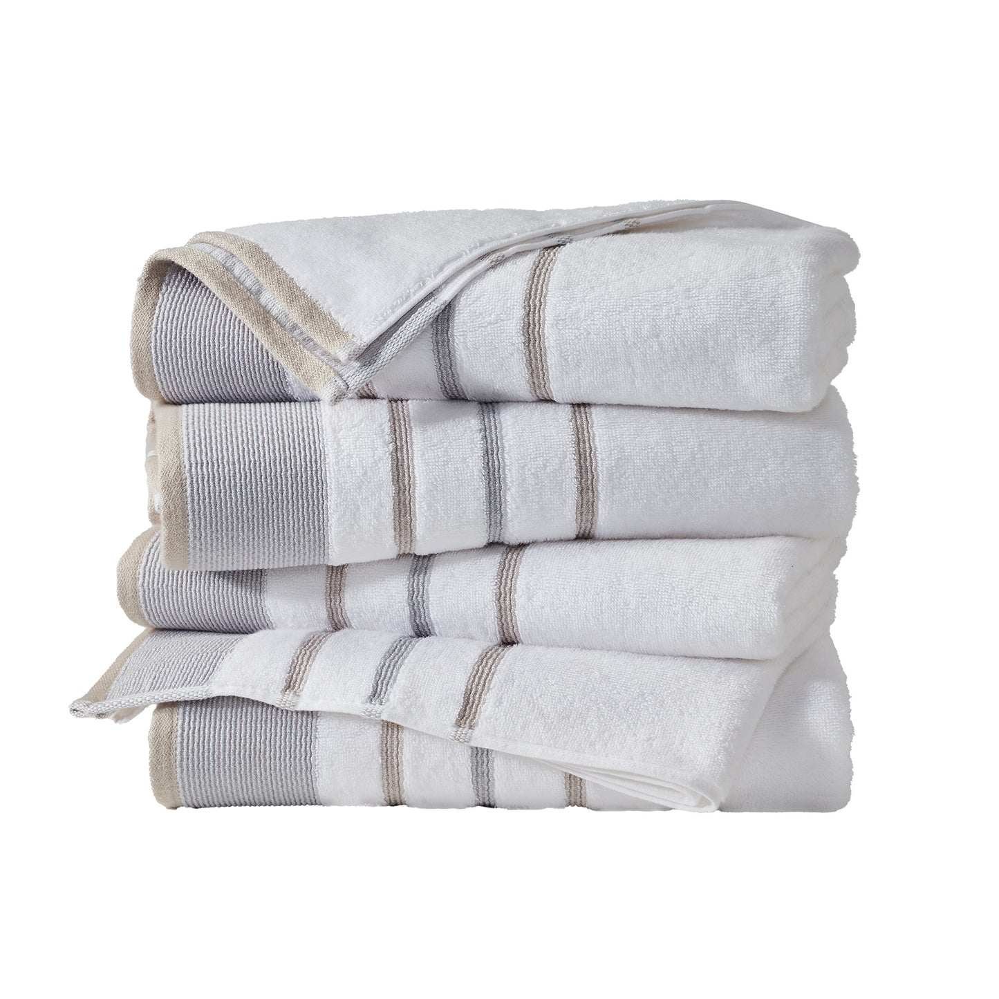 4 Pack Cotton Stripe Bath Towel Set - Noelle Collection
