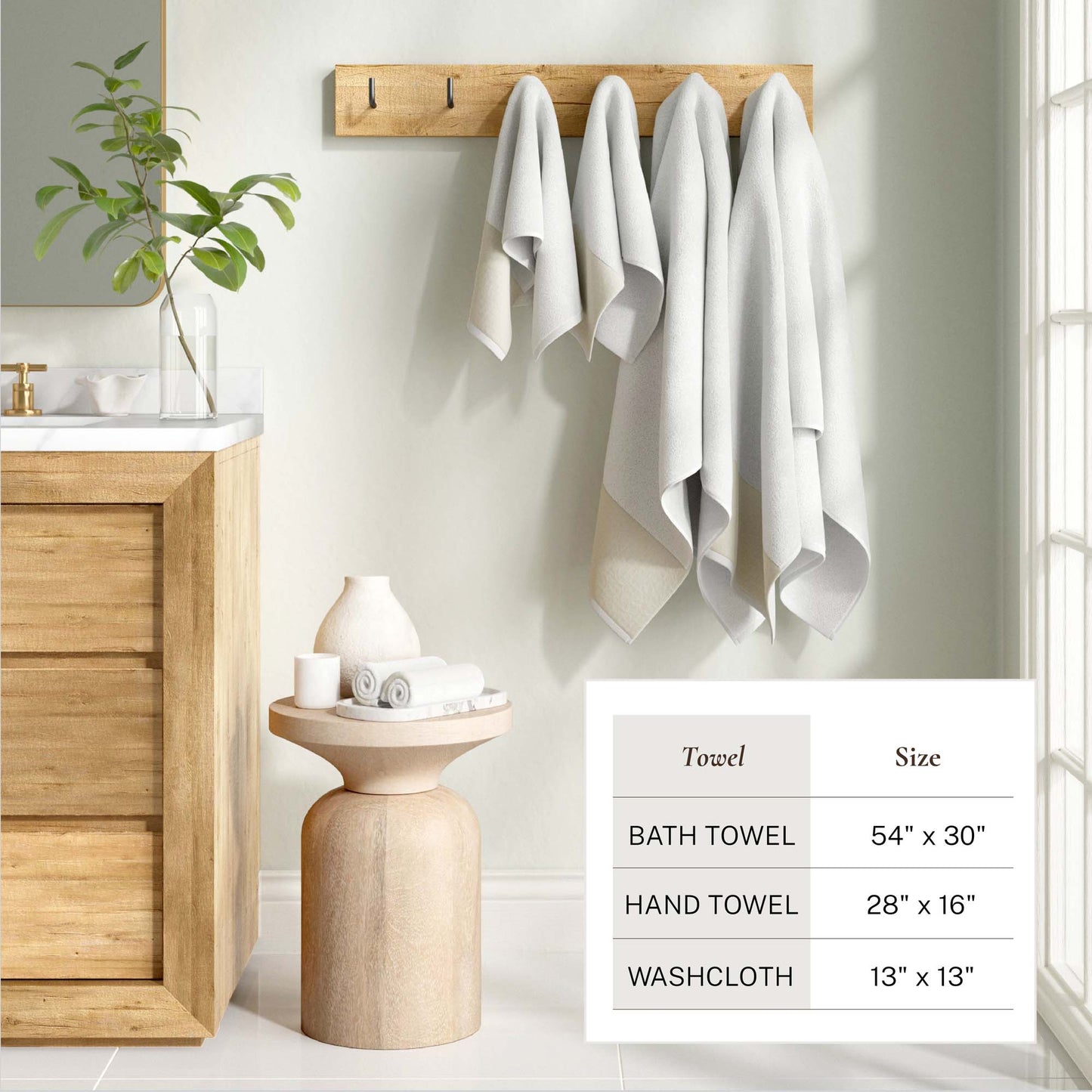 100% Cotton Linen Like Border Bath Towel Set