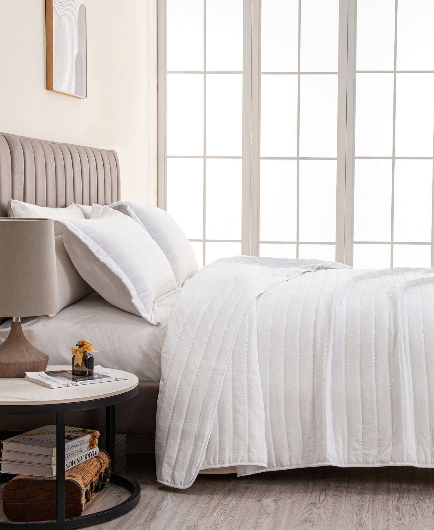 3-Piece Solid Striped Quilt - Virginia Collection