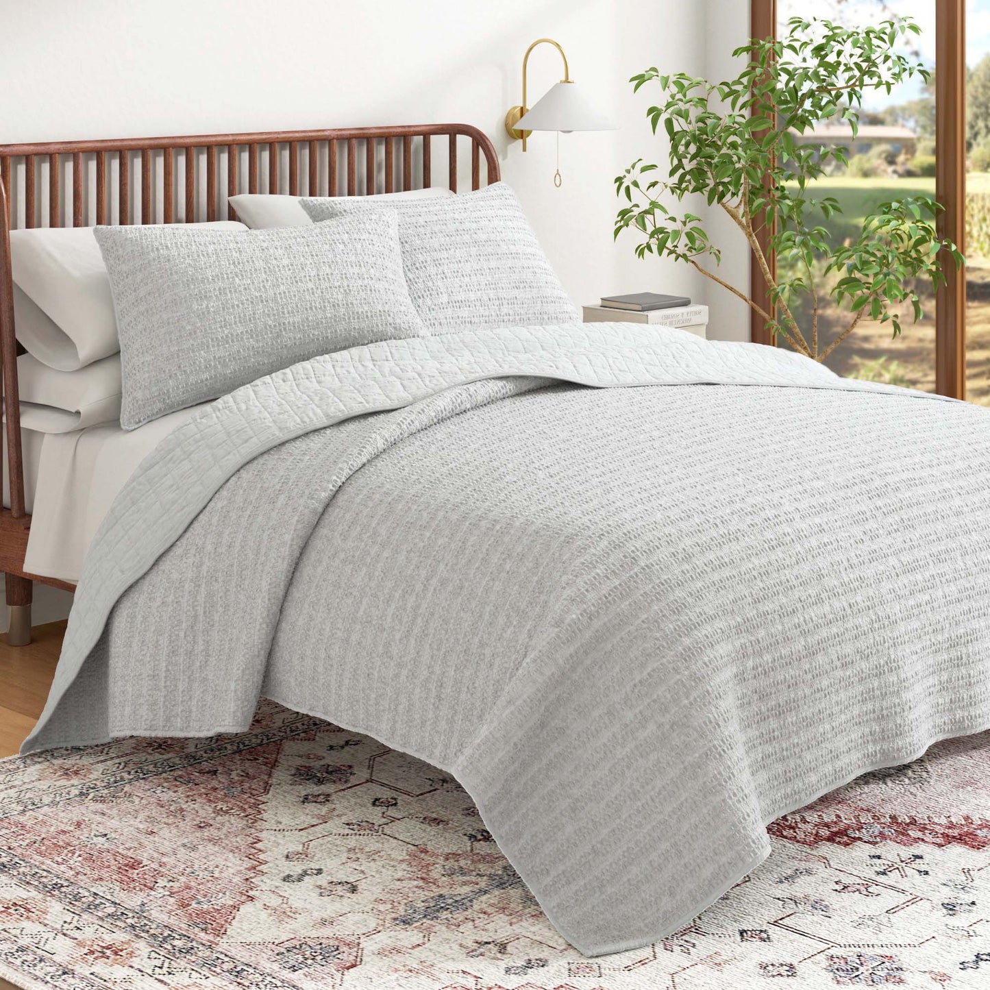 100% Cotton Honeycomb Waffle Garment Washed Quilt Set - Genevieve Collection