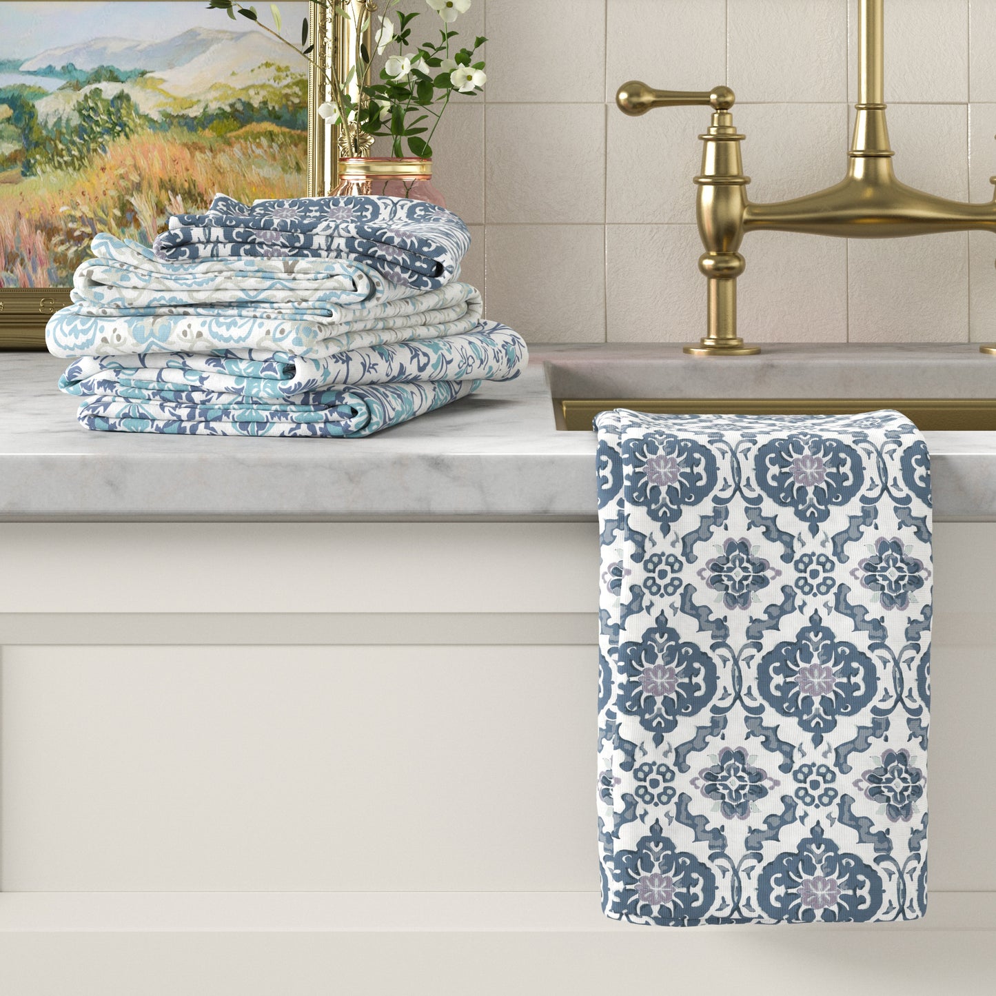 100% Cotton Floral Kitchen Dish Towel Set (Set of 6)