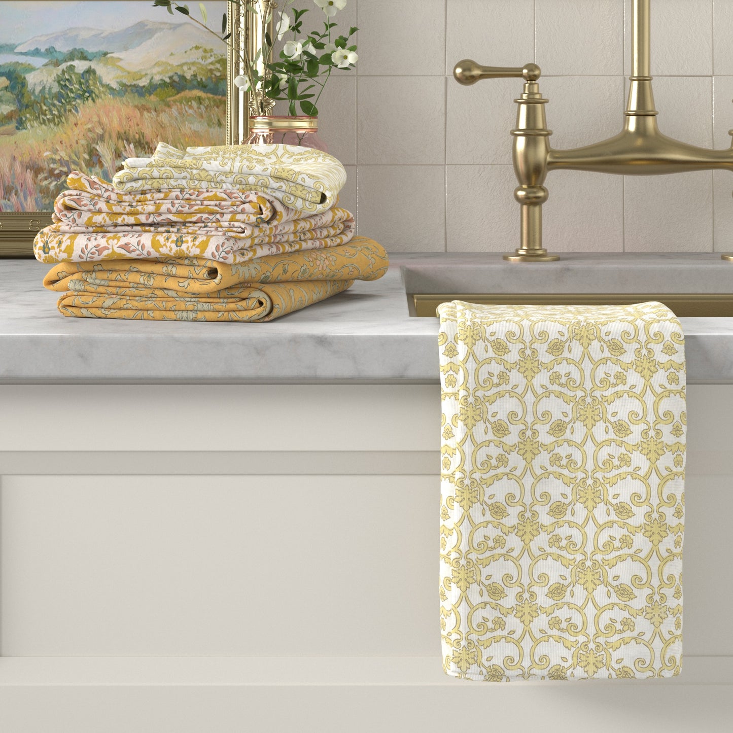 100% Cotton Floral Kitchen Dish Towel Set (Set of 6)