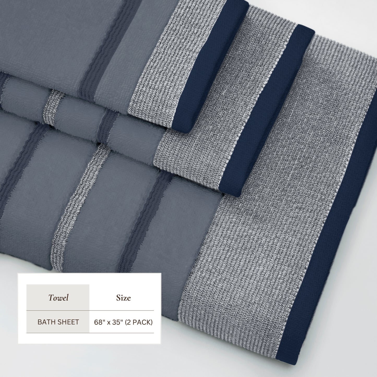 2 Pack Cotton Stripe Bath Sheet Set - Noelle Collection