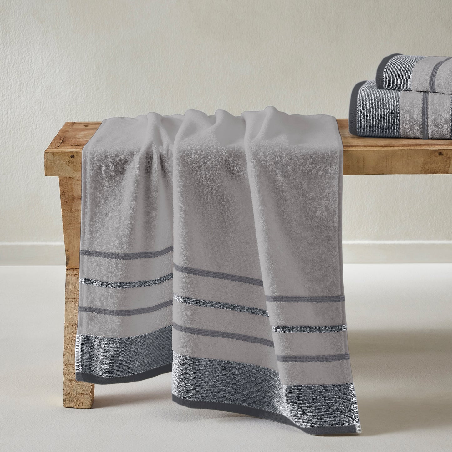 2 Pack Cotton Stripe Bath Sheet Set - Noelle Collection