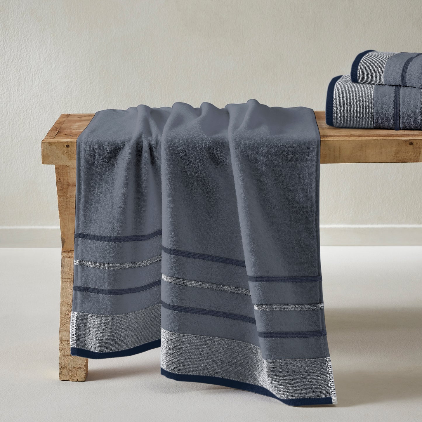 2 Pack Cotton Stripe Bath Sheet Set - Noelle Collection