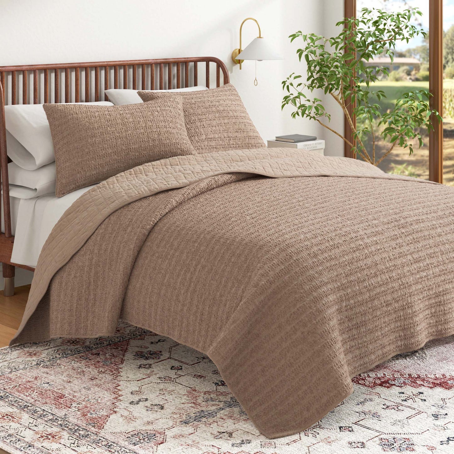 100% Cotton Honeycomb Waffle Garment Washed Quilt Set - Genevieve Collection