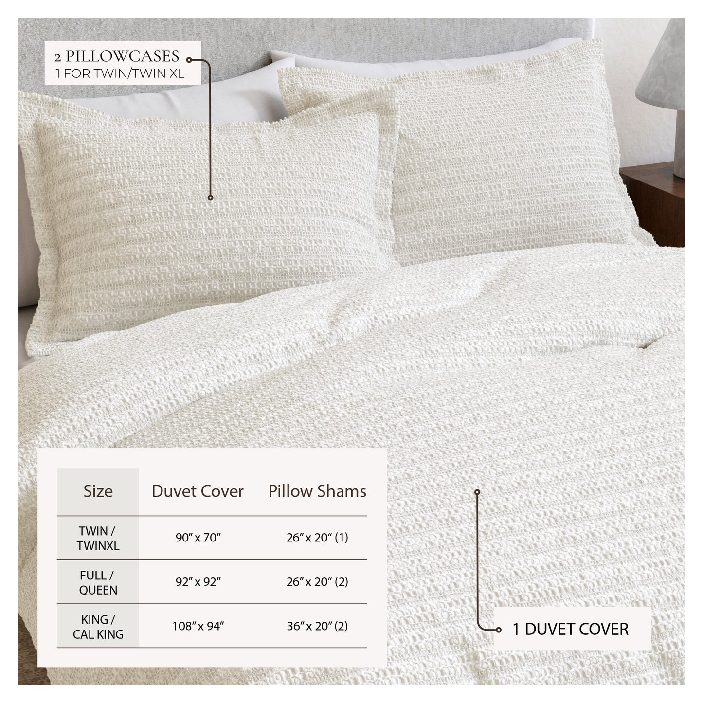 100% Cotton Honeycomb Waffle Textured Duvet Cover with Pillow Shams