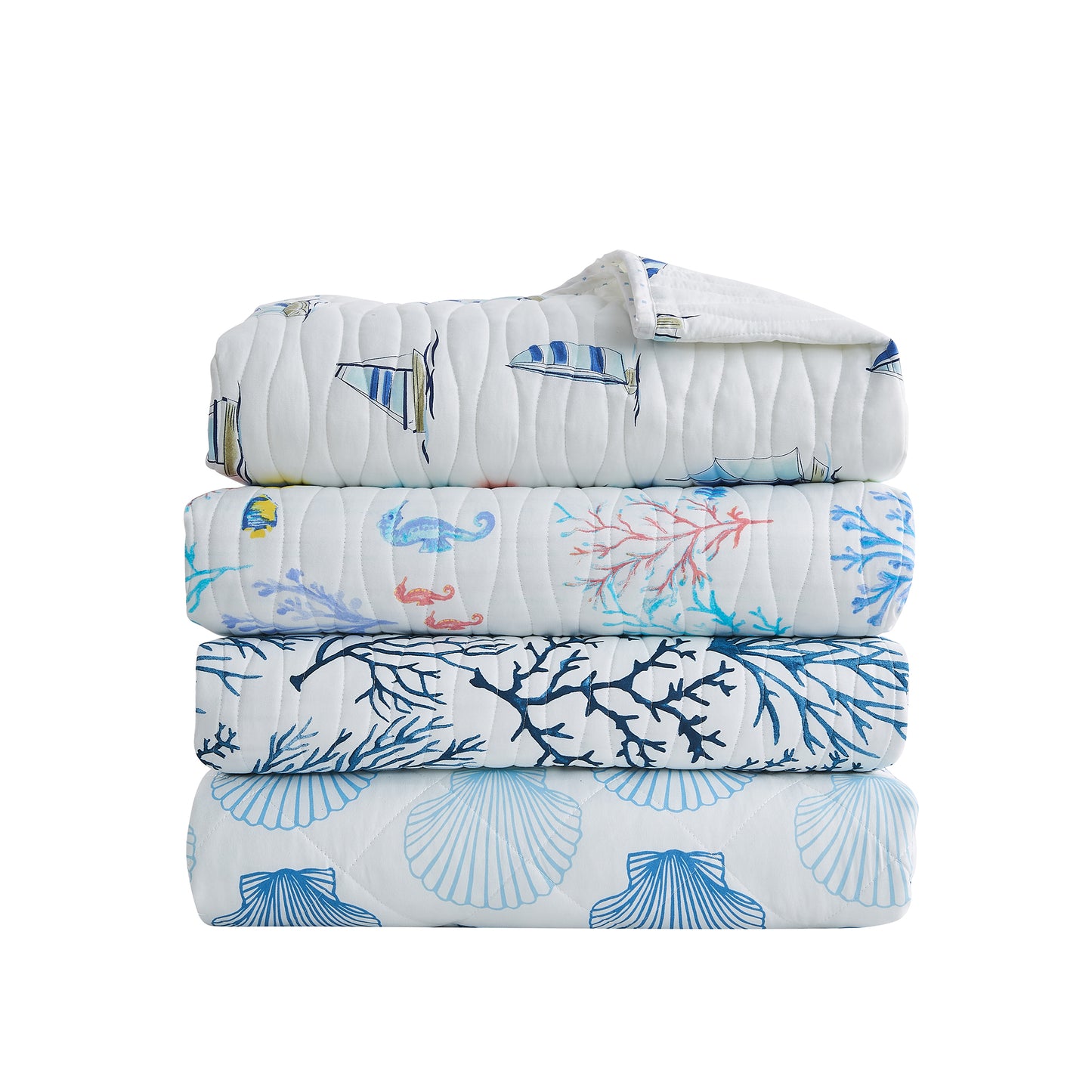 Coastal Blue Seashell Quilt Set - Cersi Collection