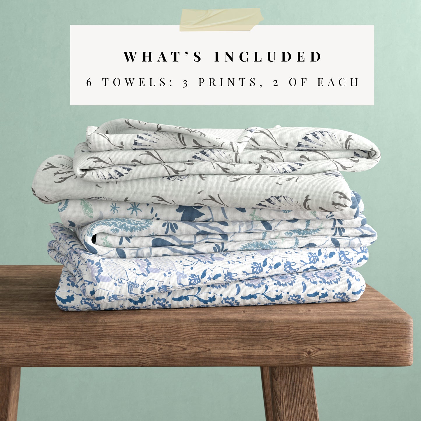 100% Cotton Coastal Kitchen Dish Towel Set (Set of 6)
