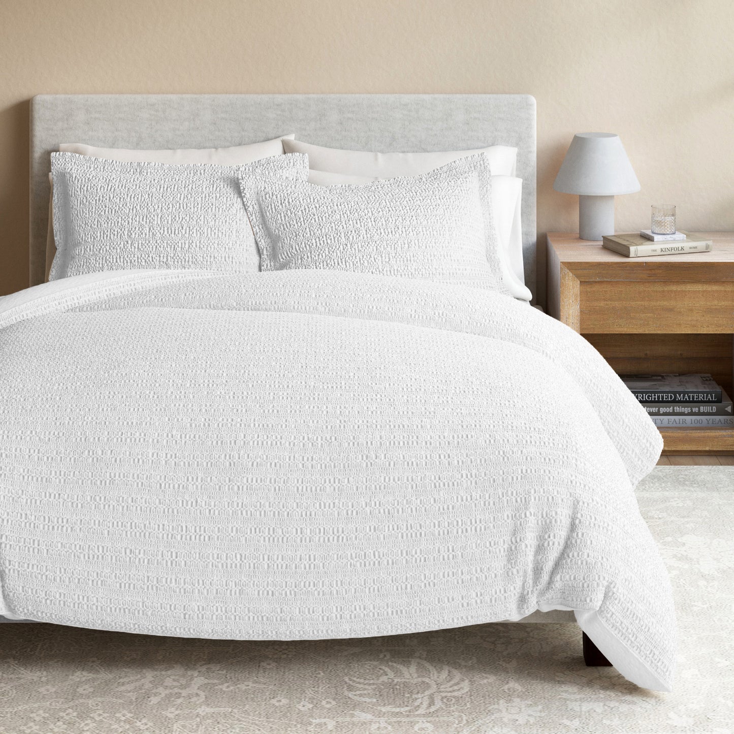 100% Cotton Honeycomb Waffle Textured Duvet Cover with Pillow Shams