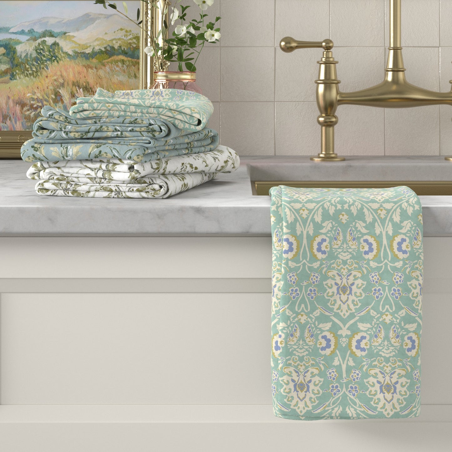 100% Cotton Floral Kitchen Dish Towel Set (Set of 6)