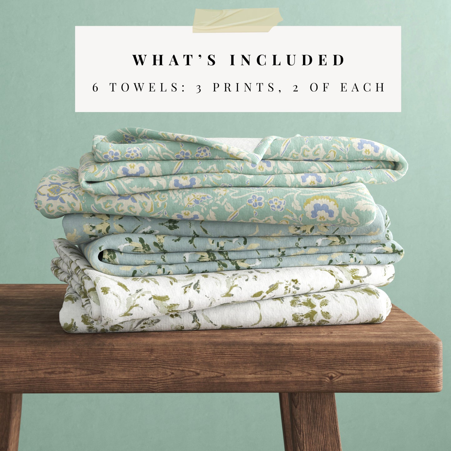 100% Cotton Floral Kitchen Dish Towel Set (Set of 6)