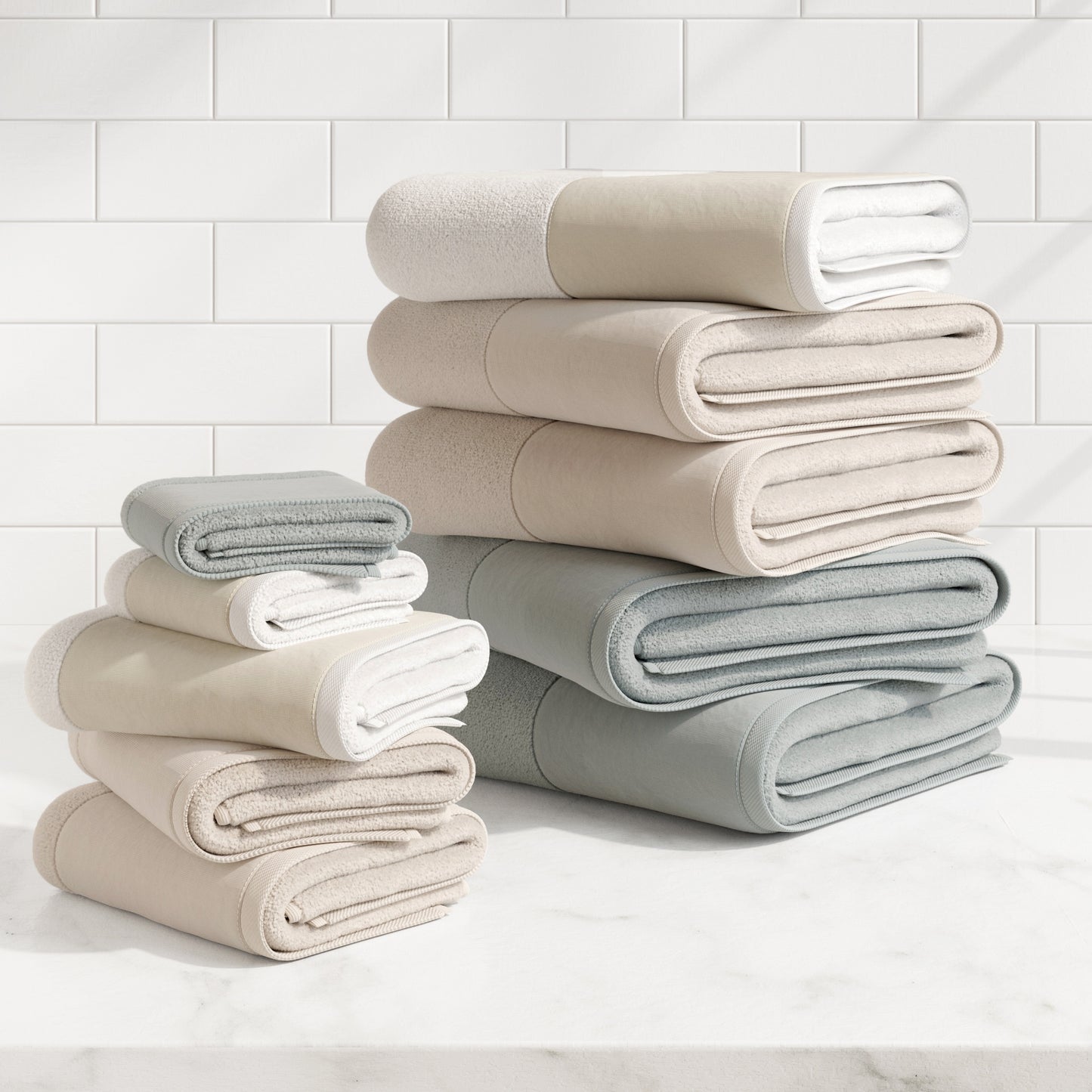 100% Cotton Linen Like Border Bath Towel Set