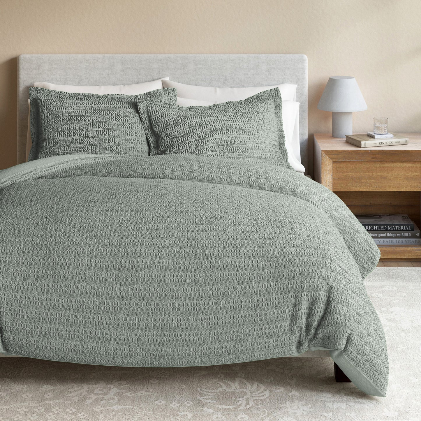 100% Cotton Honeycomb Waffle Textured Duvet Cover with Pillow Shams