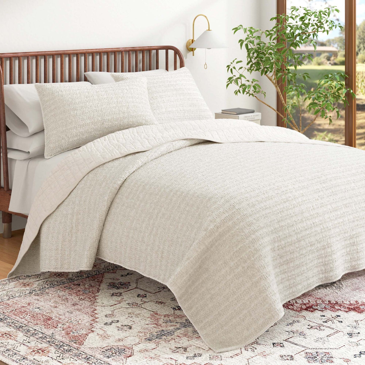 100% Cotton Honeycomb Waffle Garment Washed Quilt Set - Genevieve Collection