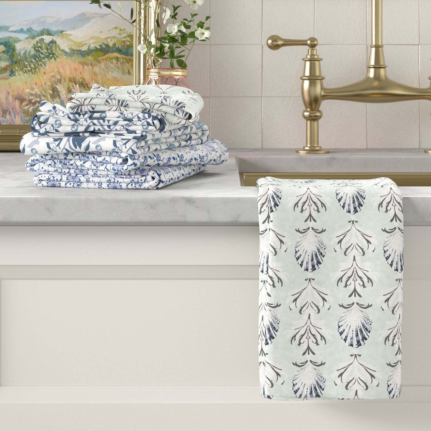 100% Cotton Coastal Kitchen Dish Towel Set (Set of 6)