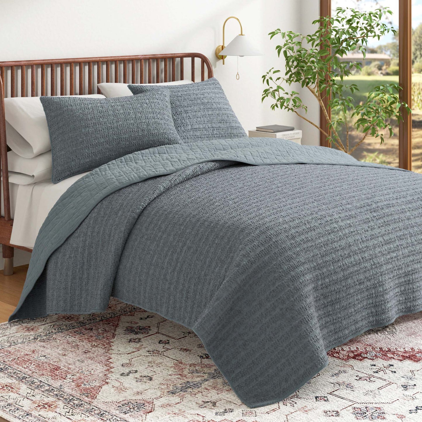 100% Cotton Honeycomb Waffle Garment Washed Quilt Set - Genevieve Collection