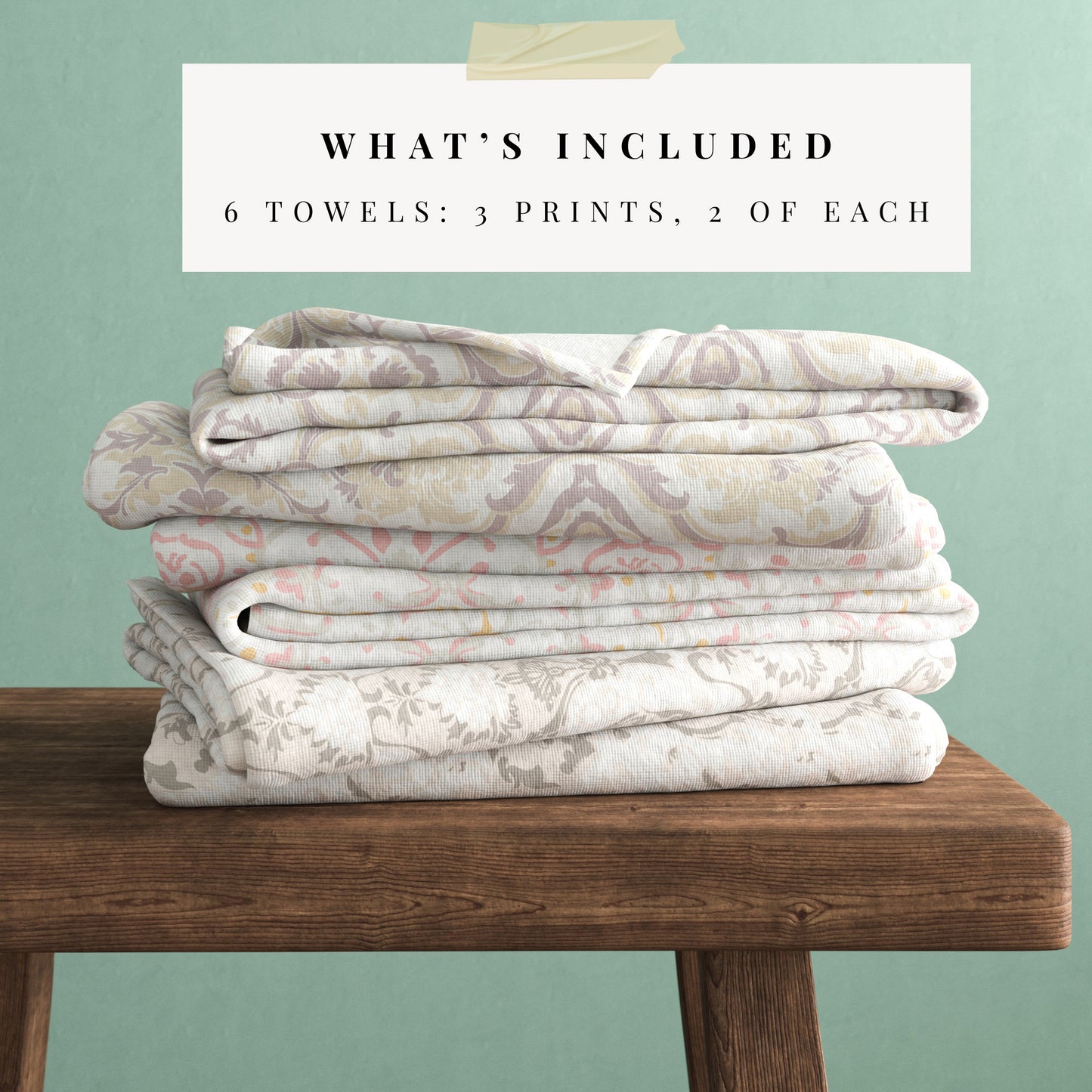 100% Cotton Floral Kitchen Dish Towel Set (Set of 6)