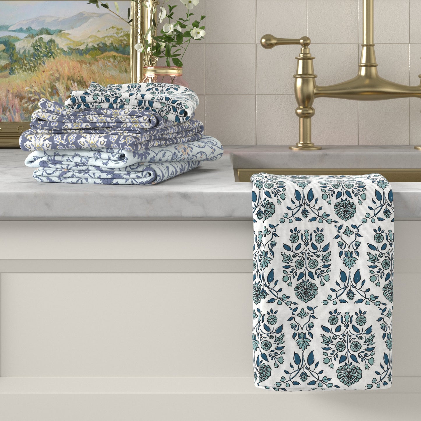 100% Cotton Floral Kitchen Dish Towel Set (Set of 6)