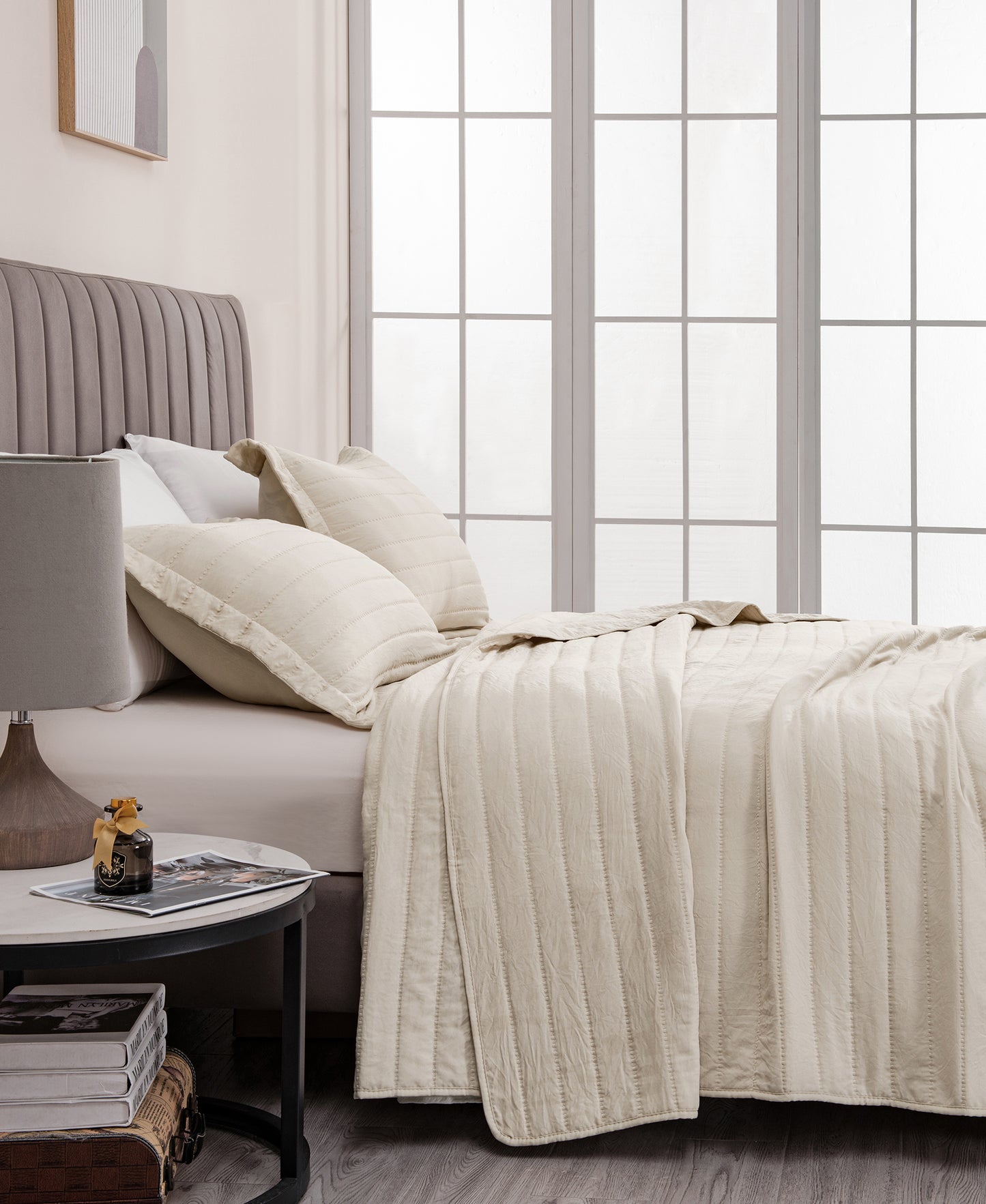 3-Piece Solid Striped Quilt - Virginia Collection