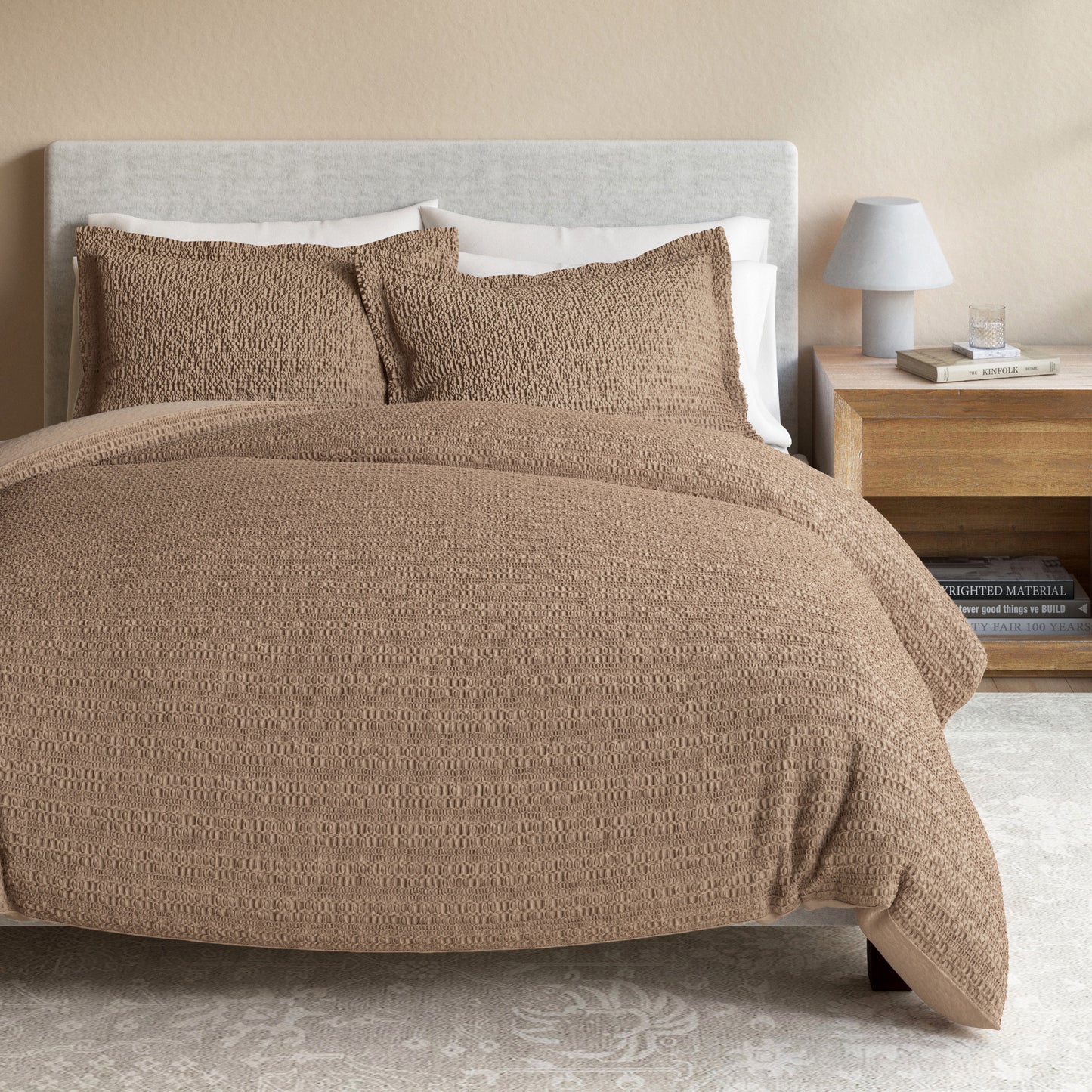 100% Cotton Honeycomb Waffle Textured Duvet Cover with Pillow Shams