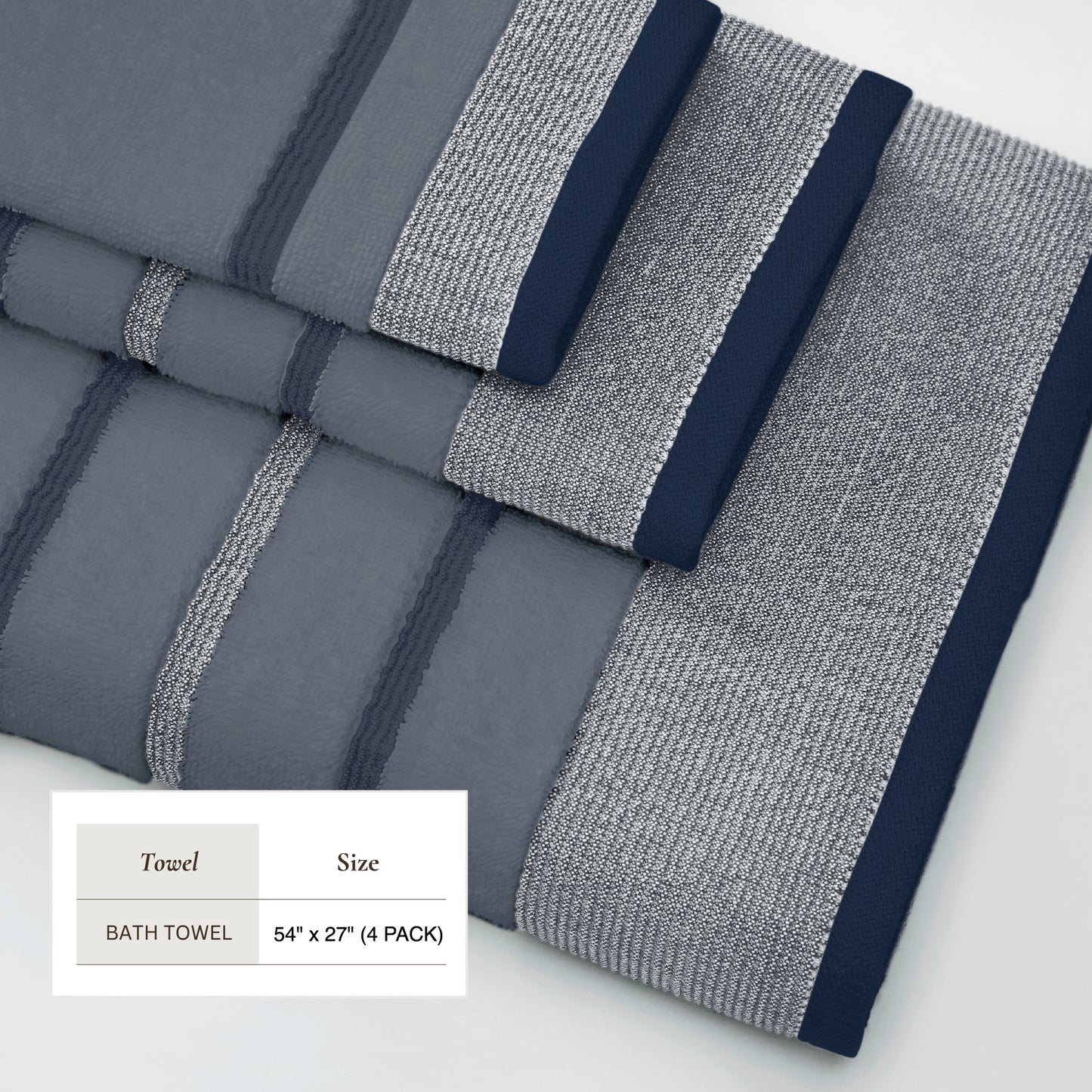 4 Pack Cotton Stripe Bath Towel Set - Noelle Collection