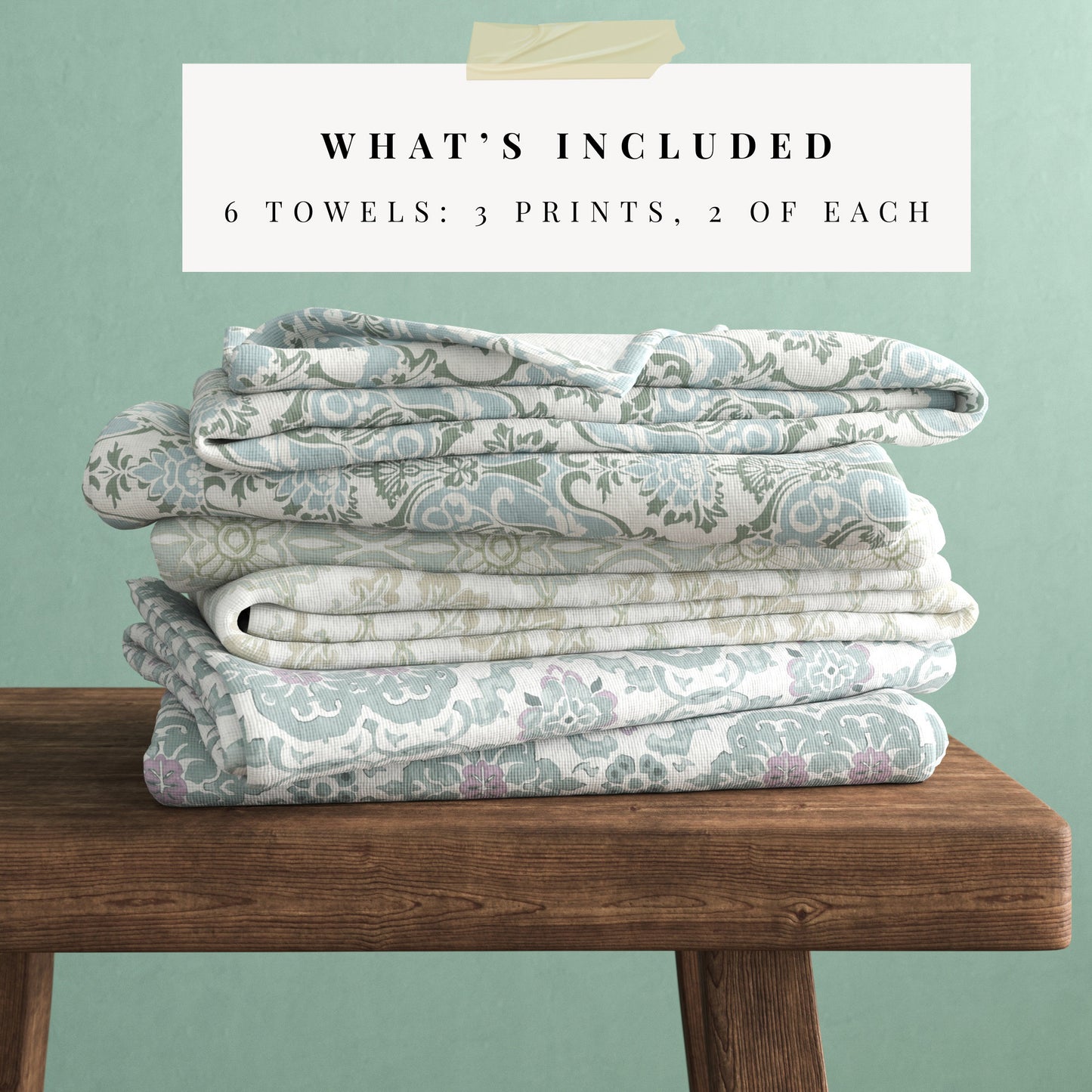 100% Cotton Floral Kitchen Dish Towel Set (Set of 6)