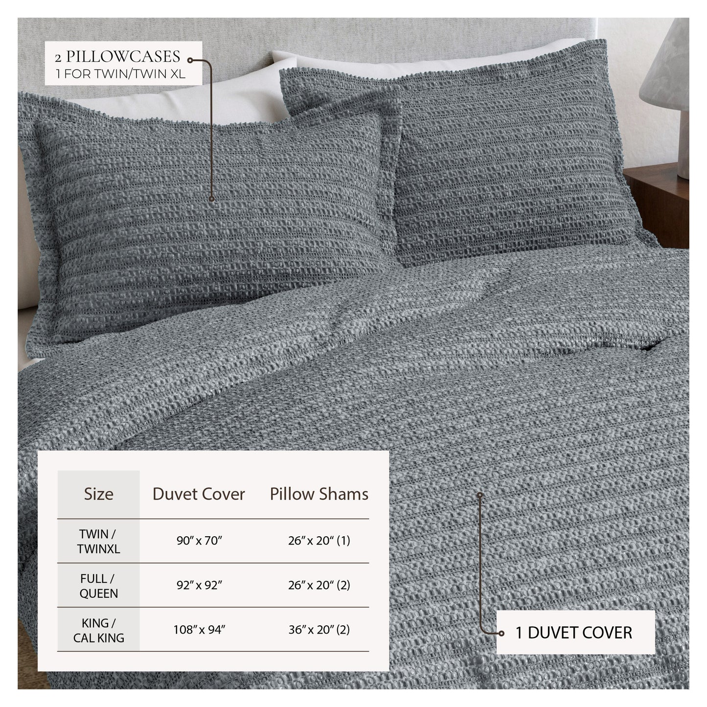 100% Cotton Honeycomb Waffle Textured Duvet Cover with Pillow Shams