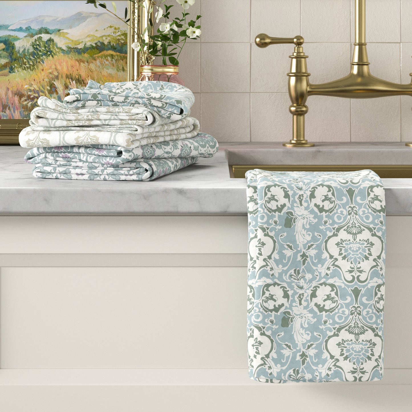 100% Cotton Floral Kitchen Dish Towel Set (Set of 6)