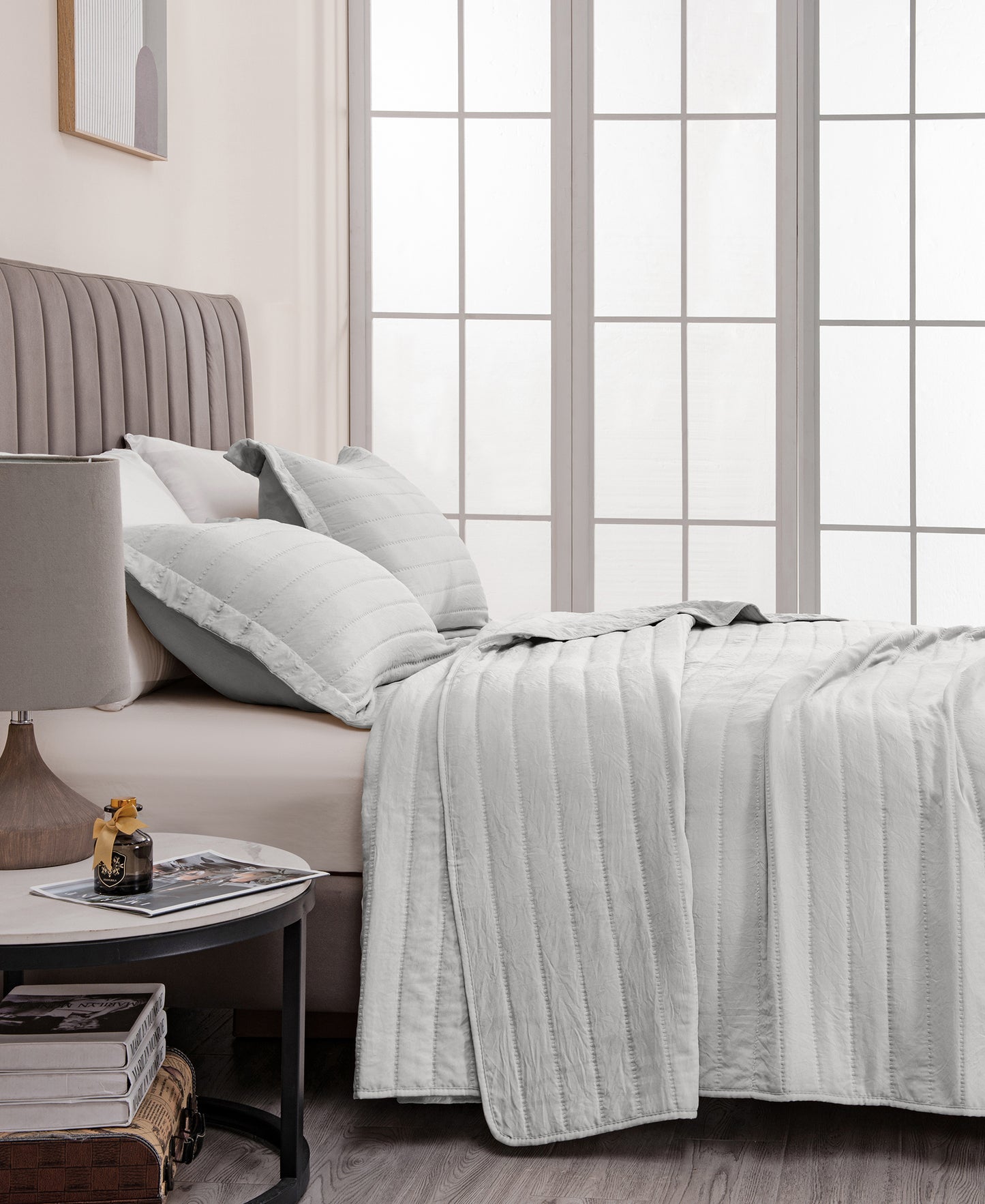 3-Piece Solid Striped Quilt - Virginia Collection