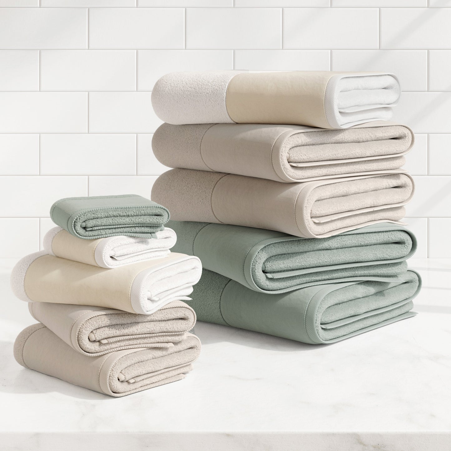 100% Cotton Linen Like Border Bath Towel Set