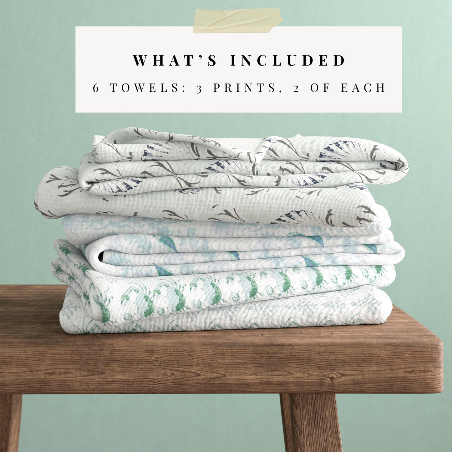 100% Cotton Coastal Kitchen Dish Towel Set (Set of 6)