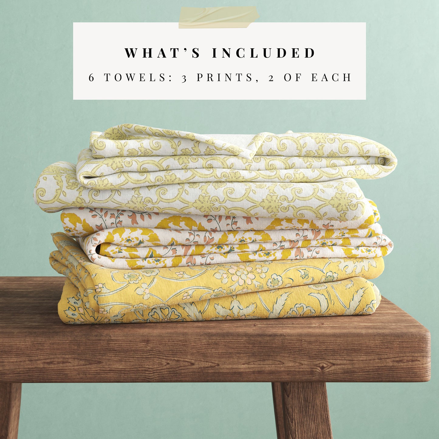 100% Cotton Floral Kitchen Dish Towel Set (Set of 6)
